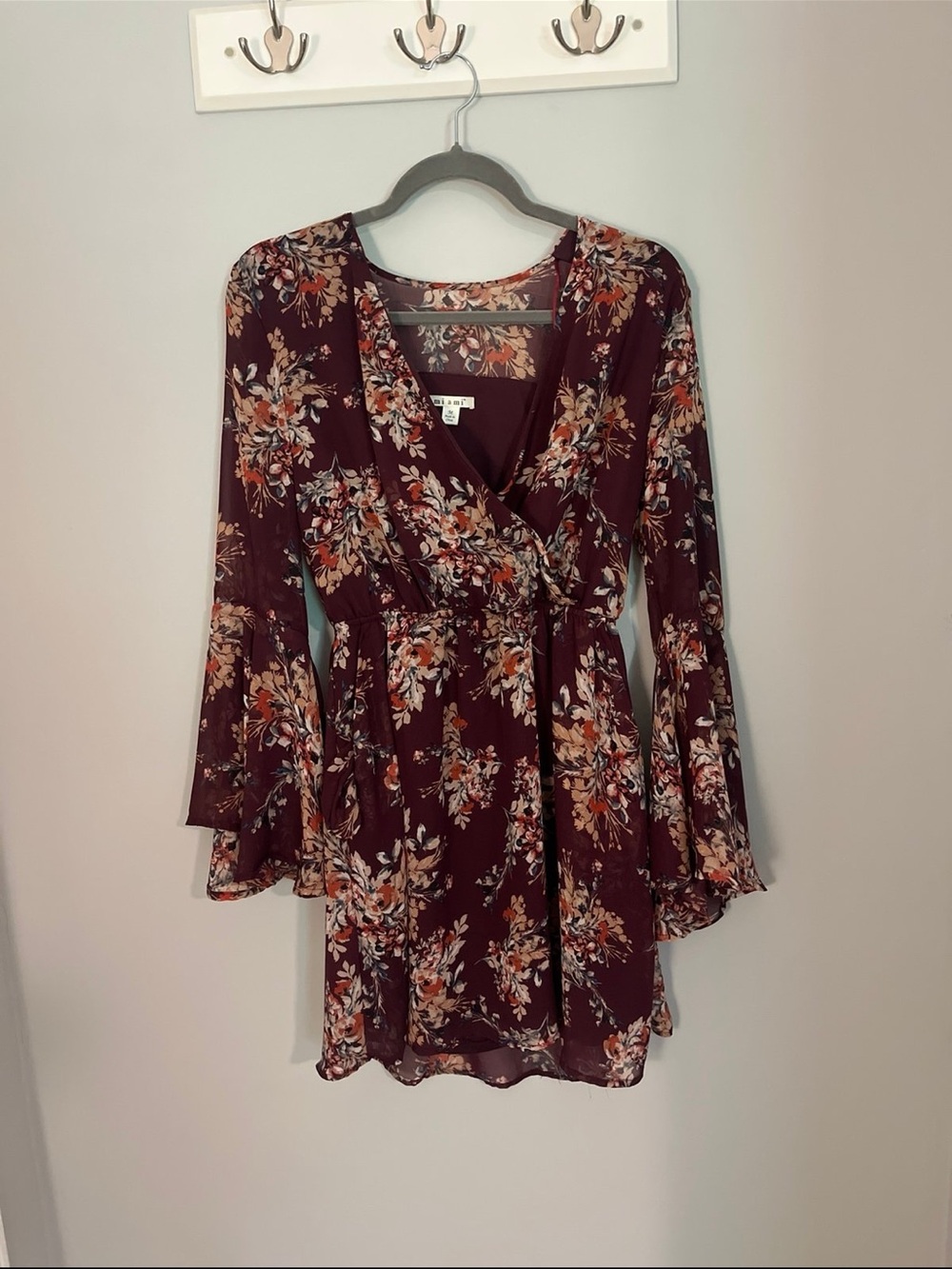 miami Burgundy Floral Long Sleeve Wrap Dress